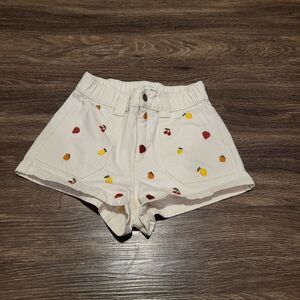 PacSun Rolled Cuff Denim Mom Shorts With Cargo Loop Embroidered Fruit Size XS